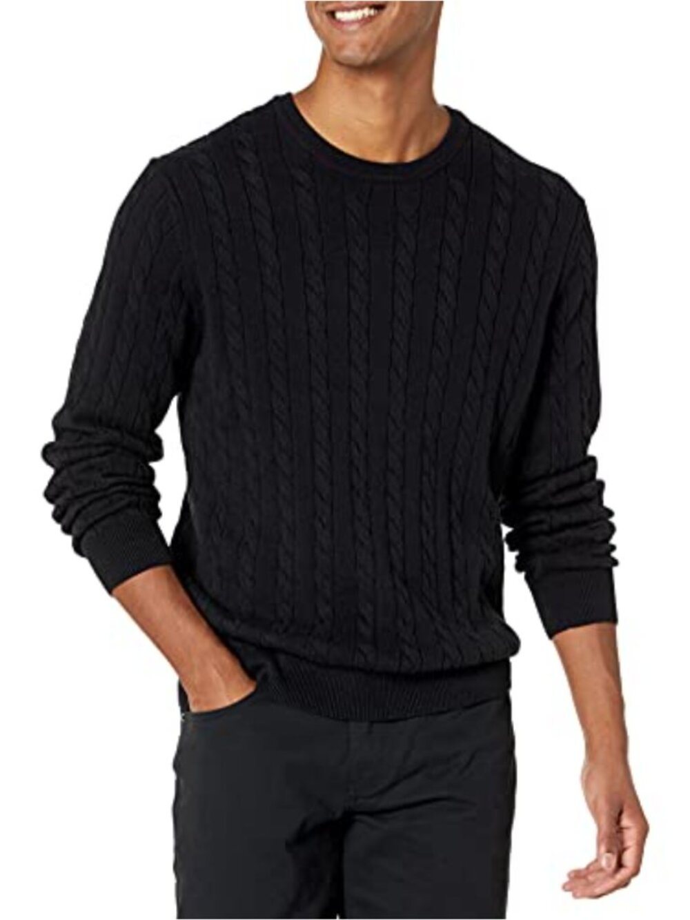 Mens Crewneck Cable Sweater Pullover Classic Fit Long Sleeve Knit